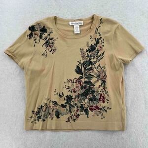 JONES NEW YORK Women's Knit Top Brown Short Sleeve Crop Shirt Size Large